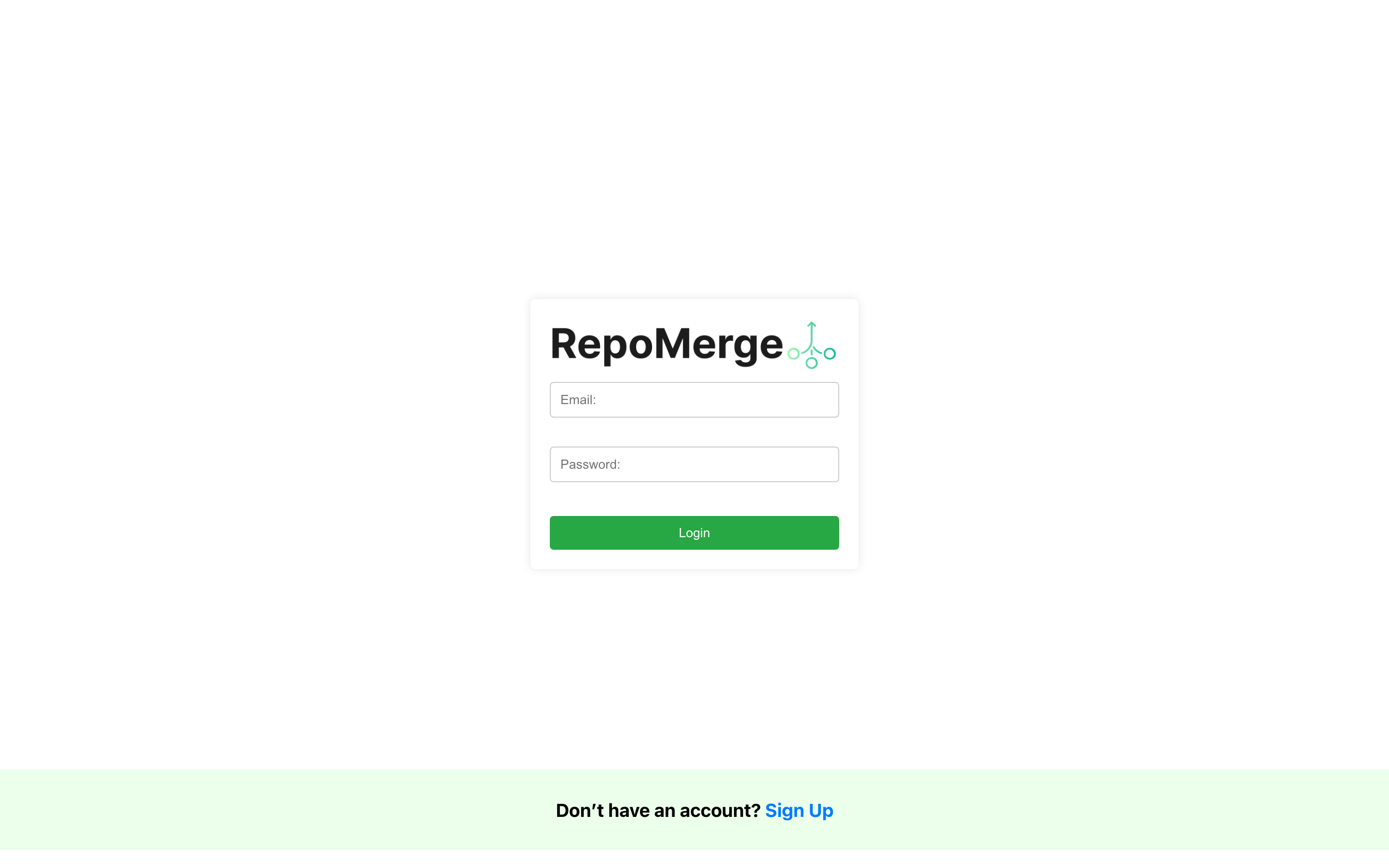 Screenshot of RepoMerge app showing the repository aggregator interface